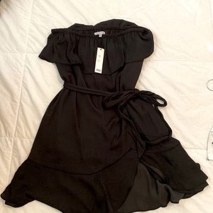 Strapless black ruffle dress